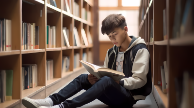 中学生图书馆阅读摄影图