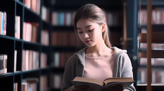 图书馆里微笑的女孩