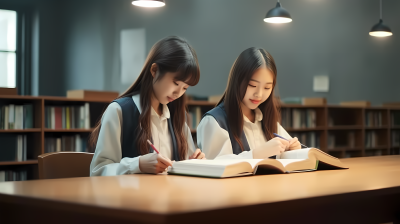 清新图书馆学习场景图片