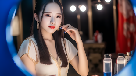 明亮妆容美女化妆镜实拍图片