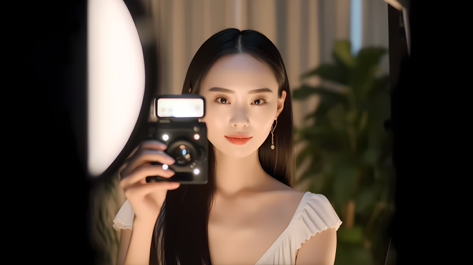 红唇美女手机相机摄影图片