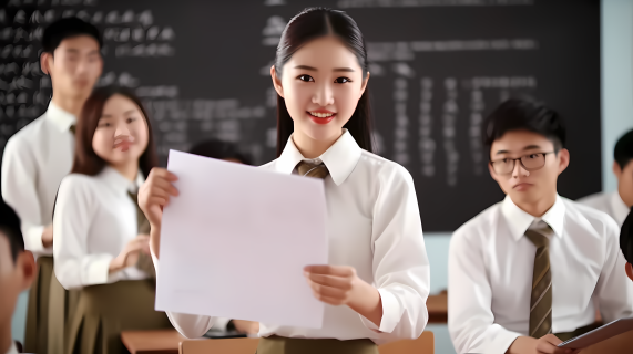 亚洲女生获奖证书同学们鼓掌欢呼的摄影图片