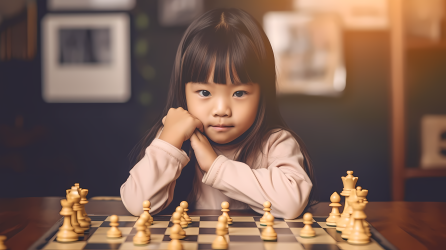 下棋的可爱女孩高清图