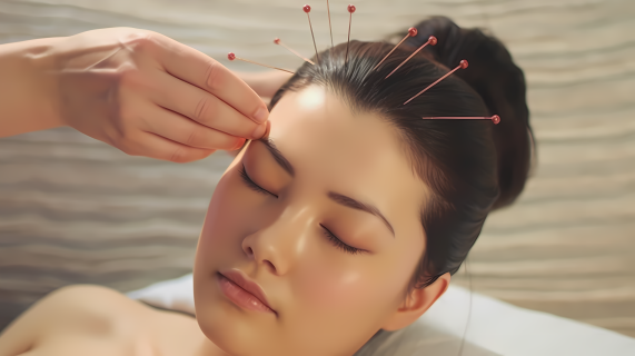 针灸美女入眠摄影图