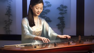 细节清晰女子扬琴演奏摄影高清图