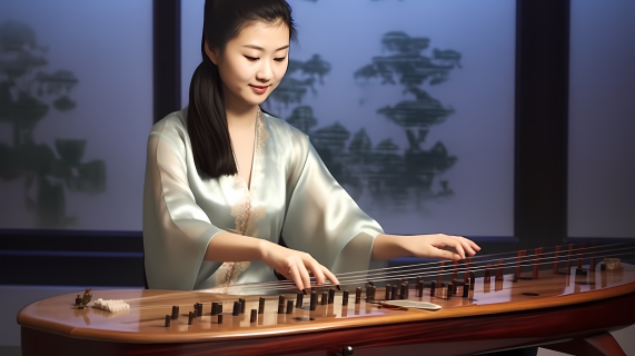 艺术气息的古风女子抚琴高清图