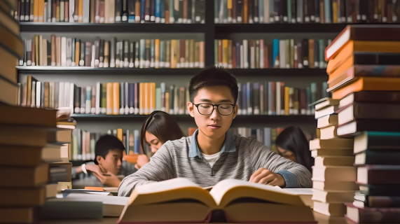 图书馆学生期末复习摄影图
