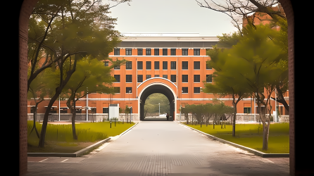 校园教学楼庭院景观摄影图