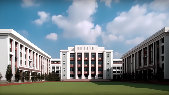 校园白色教学楼蓝天白云实景摄影图