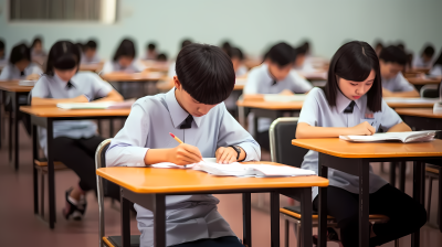 穿着校服在考场上紧张备考的学生拍摄图
