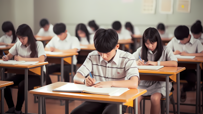 紧致气氛学生认真考试摄影图