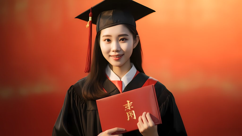 女子毕业证书和学士帽摄影版权图片下载