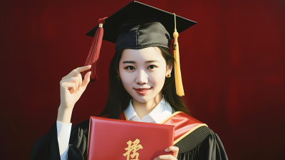 毕业季获得证书和文凭的女学生摄影图