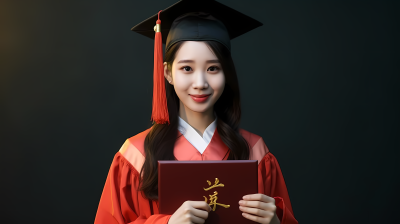 毕业纪念照女孩手持文凭戴帽留念摄影图