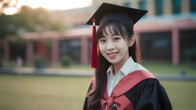 女子学位毕业在体育场拍摄摄影图