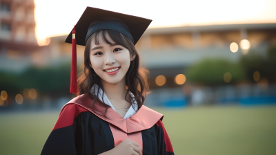 女子毕业照在体育场拍摄图片