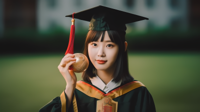少女毕业典礼戴学士帽摄影图片