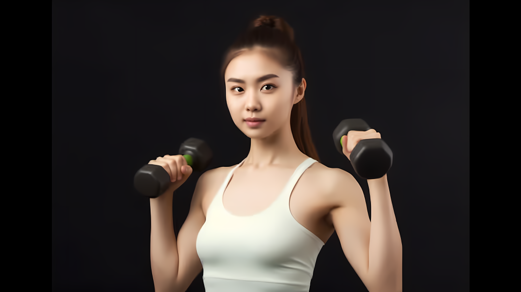 女子举哑铃健身摄影版权图片下载