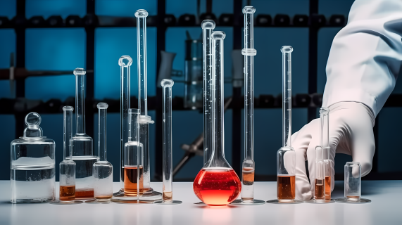 红色化学物质实验室玻璃试管摄影图