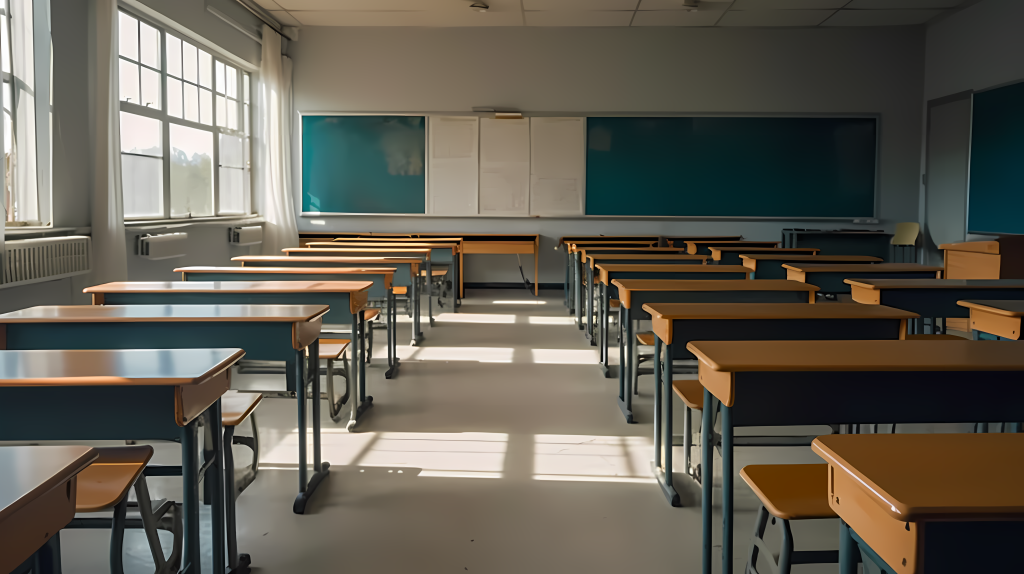 中学教室光线明亮摄影版权图片下载