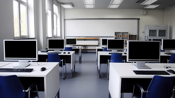 学校电脑房数码教学场景摄影图