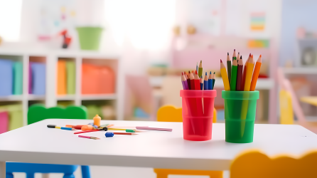 幼儿园课桌上摆满铅笔图片