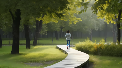 早晨公园女子跑步摄影图