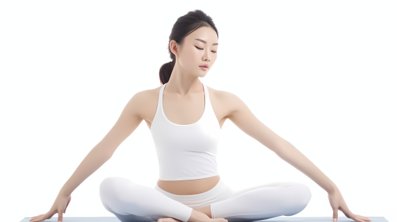 亚洲女子白色瑜伽服摄影图片