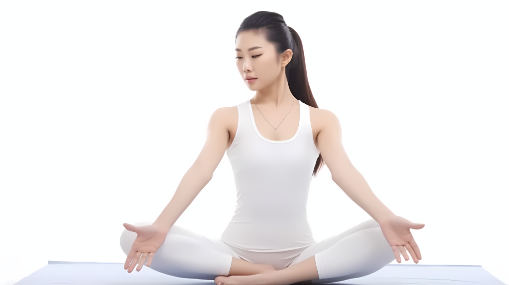 优雅如仙女的白衣瑜伽美女摄影图版权图片下载