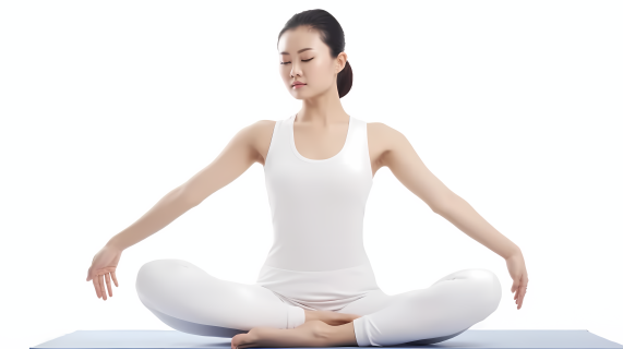 白衣亚洲女子瑜伽美姿摄影图