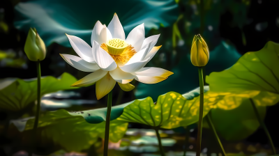 荷塘清香白莲花绽放摄影图