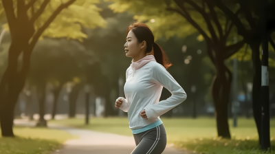 公园早上晨跑的女孩图