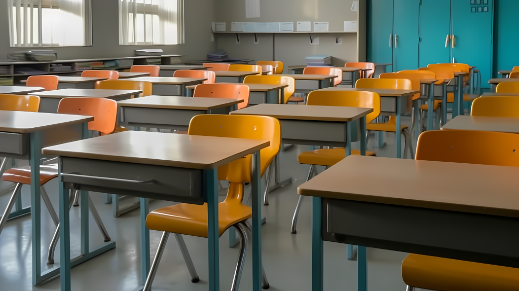 学生学习课桌椅摄影图版权图片下载