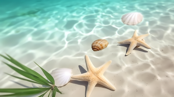 海滩上的海星贝壳摄影图