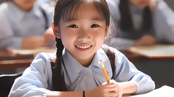 教室学习的小女孩摄影图