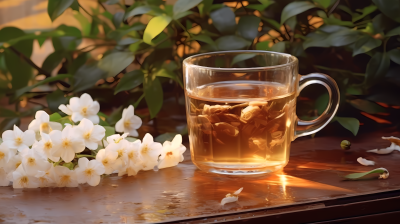 白花白茶庭院景观摄影图
