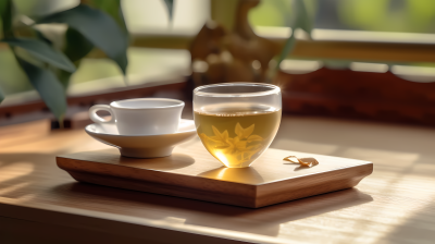 商代风格茶盘上的静物摄影图