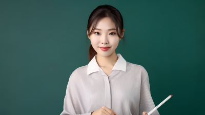 亚洲女教师黑板前摄影图片