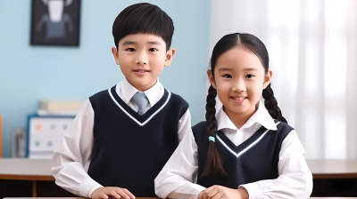 校园可爱男生女生学生摄影图片
