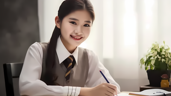 校园学习日常美亚洲少女校服摄影图