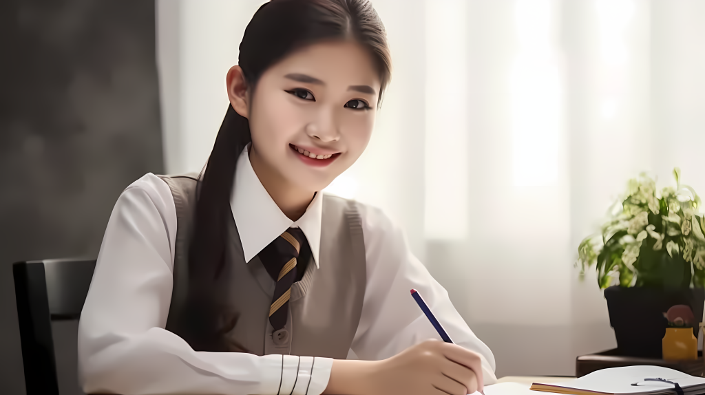 校园学习日常美亚洲少女校服摄影图