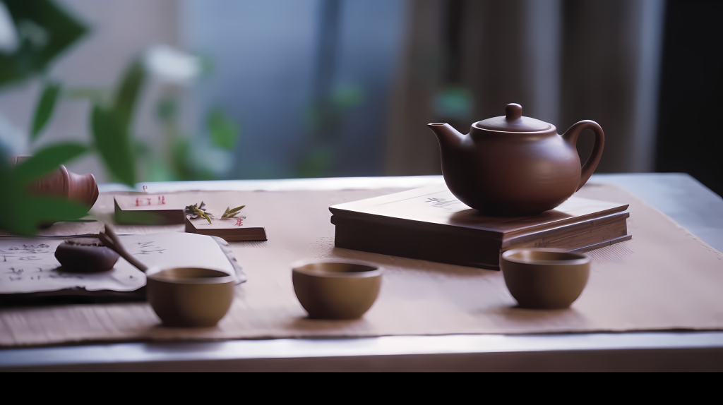 禅意茶几书本摄影图