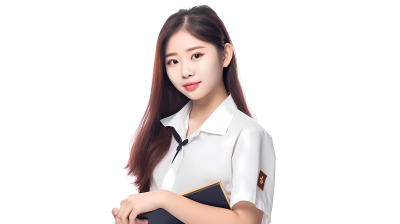 校园美少女穿校服微笑摄影图