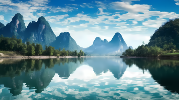 蓝天白云山水摄影图