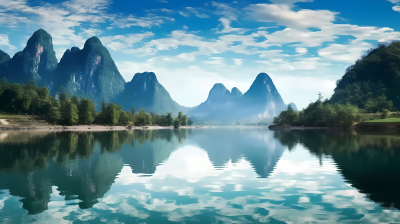 蓝天白云山水摄影图