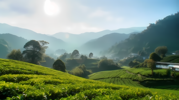 山青水秀自然美景茶园摄影图