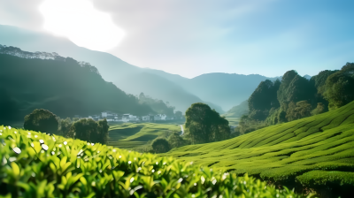 山水茶园摄影图