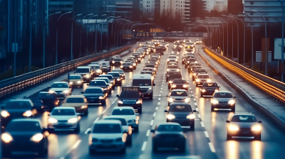 夜晚拥挤道路上的车辆排队摄影图片