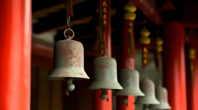 红色庙宇檐下摄影图片