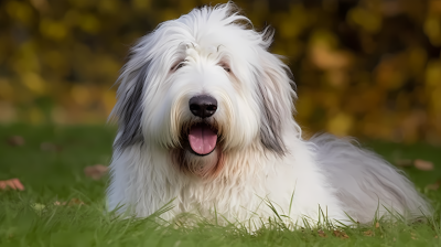 牧羊犬草地上张嘴摄影图片
